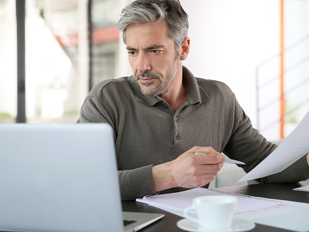 man using crm software